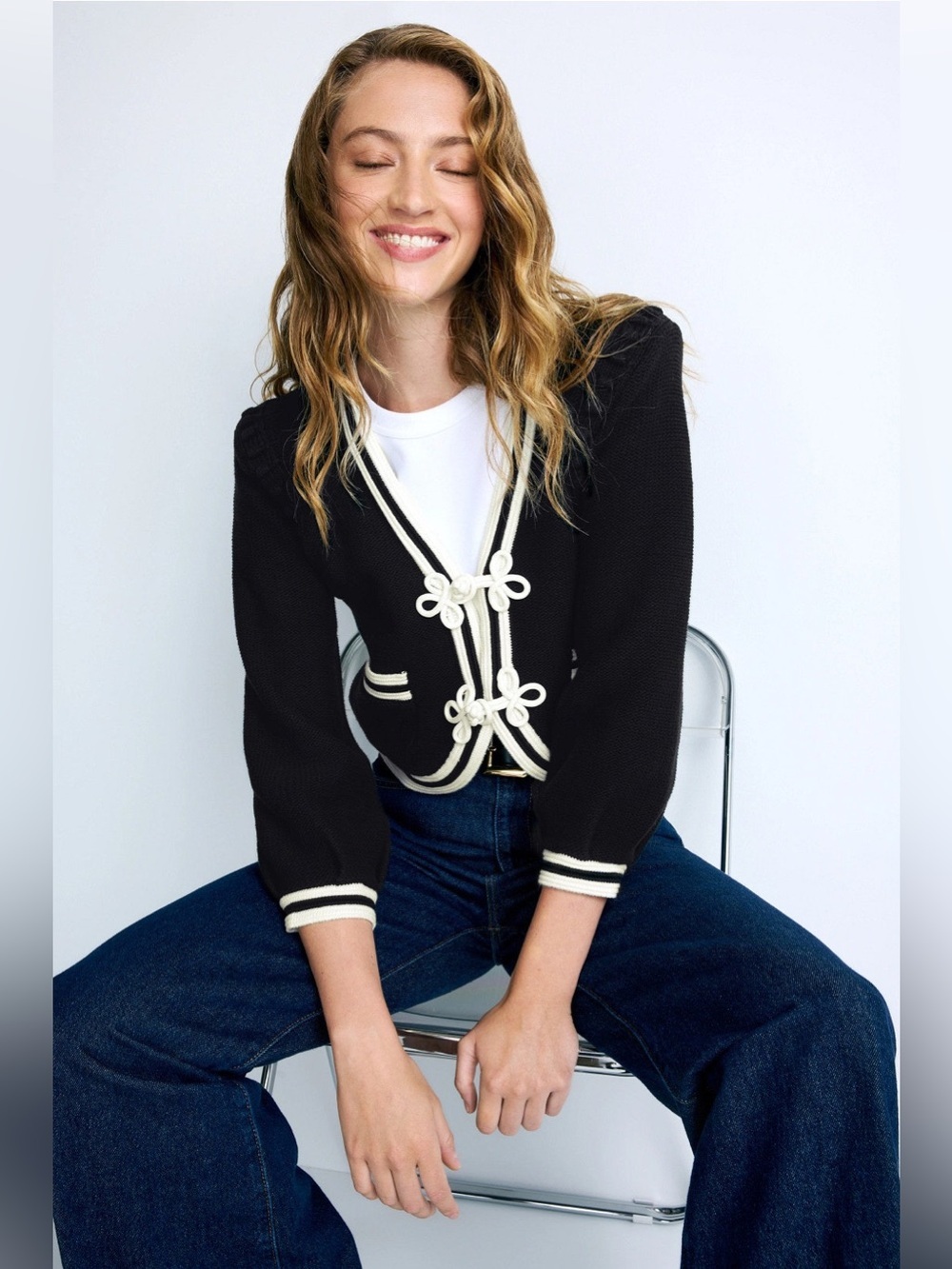 L'agence Kaito Contrast Trim Cropped Cardigan size small.